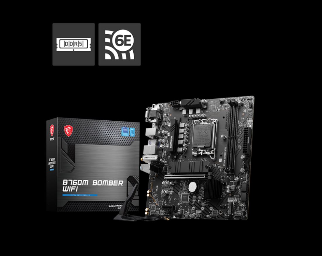  B760 mATX Motherboard, 4x DDR5~128GB, 2x PCI-E x 16, 1x PCI-E x 1, 2x M.2, 4x SATA, 4x USB 3.2 , 2x USB 2.09  